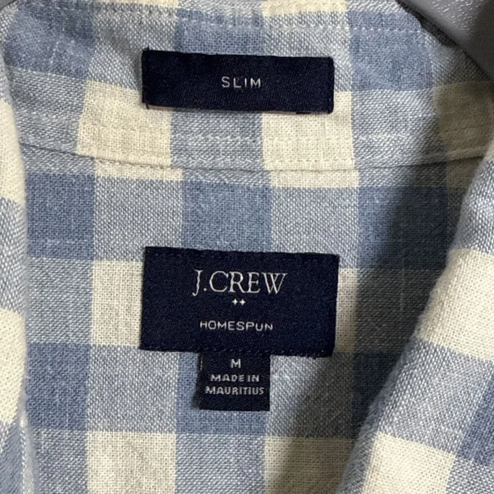 J.Crew Men's Homespun Slim Button Down Shirt Size Medium Blue Plaid Long Sleeve